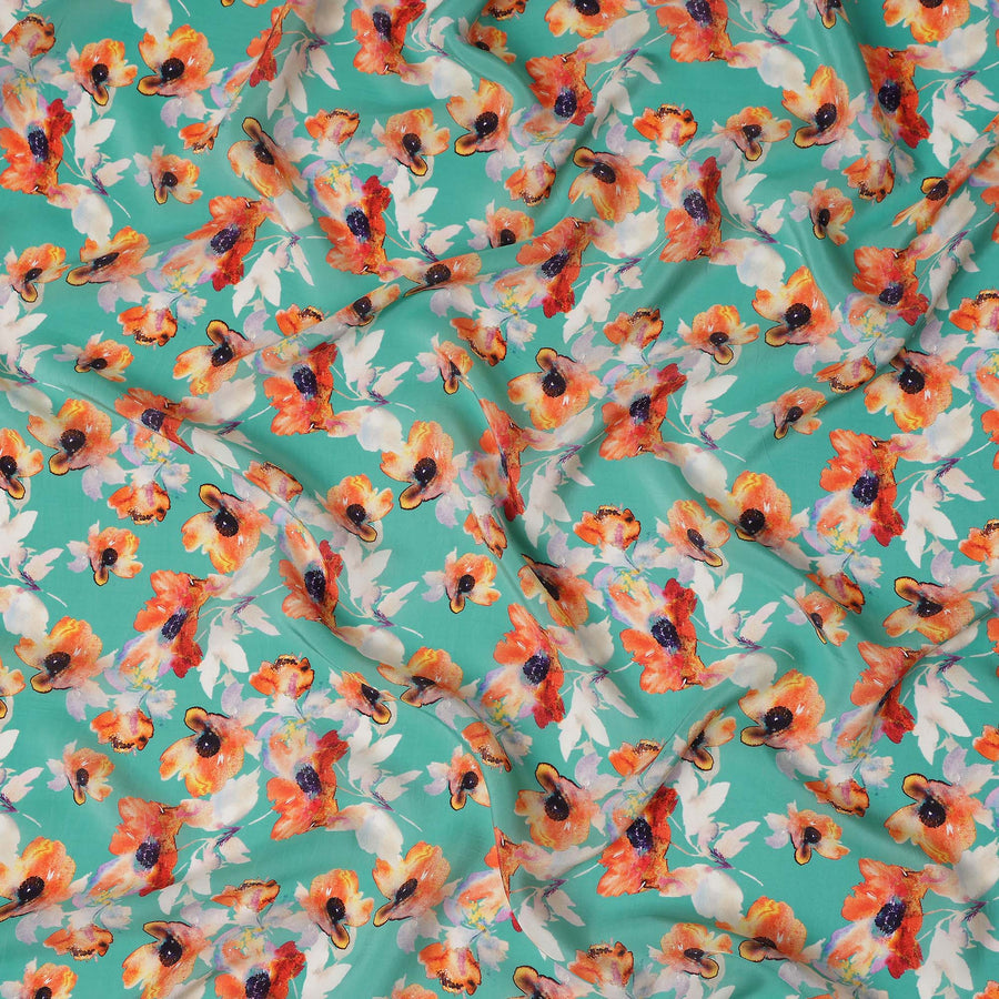 Green Floral Printed Viscose Crepe 110cm