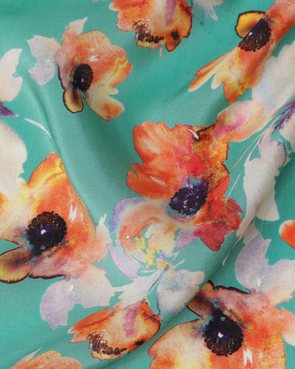 Green Floral Printed Viscose Crepe 110cm