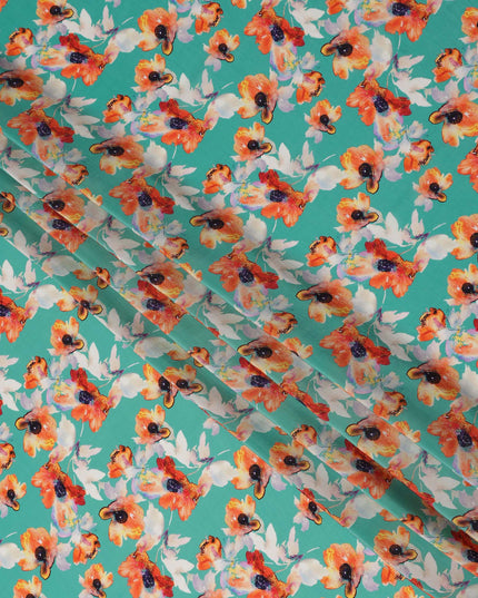 Green Floral Printed Viscose Crepe 110cm