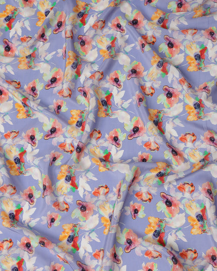 Purple Floral Printed Viscose Crepe 110cm