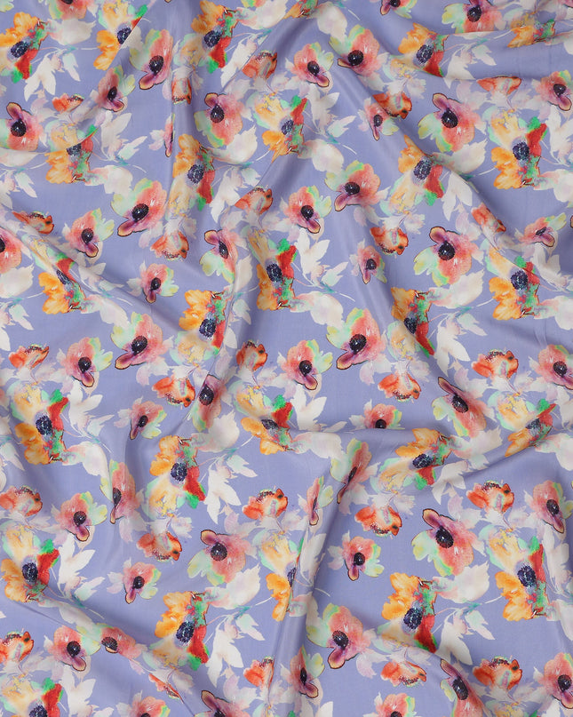 Purple Floral Printed Viscose Crepe 110cm