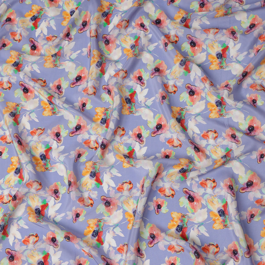 Purple Floral Printed Viscose Crepe 110cm