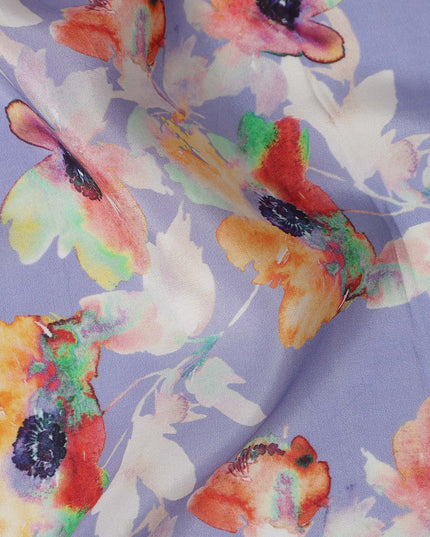 Purple Floral Printed Viscose Crepe 110cm