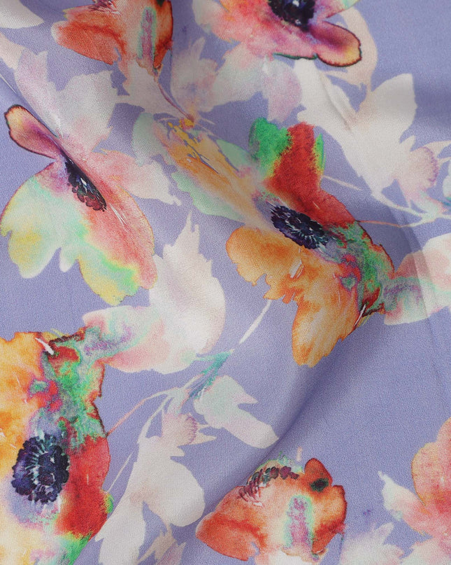Purple Floral Printed Viscose Crepe 110cm