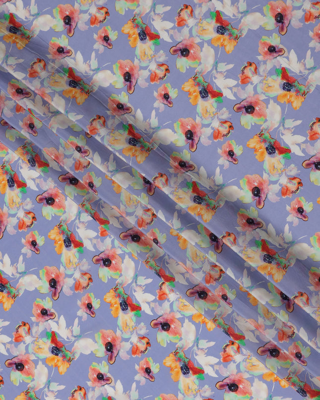 Purple Floral Printed Viscose Crepe 110cm