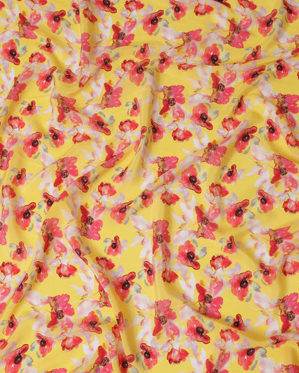Yellow Floral Printed Viscose Crepe 110cm