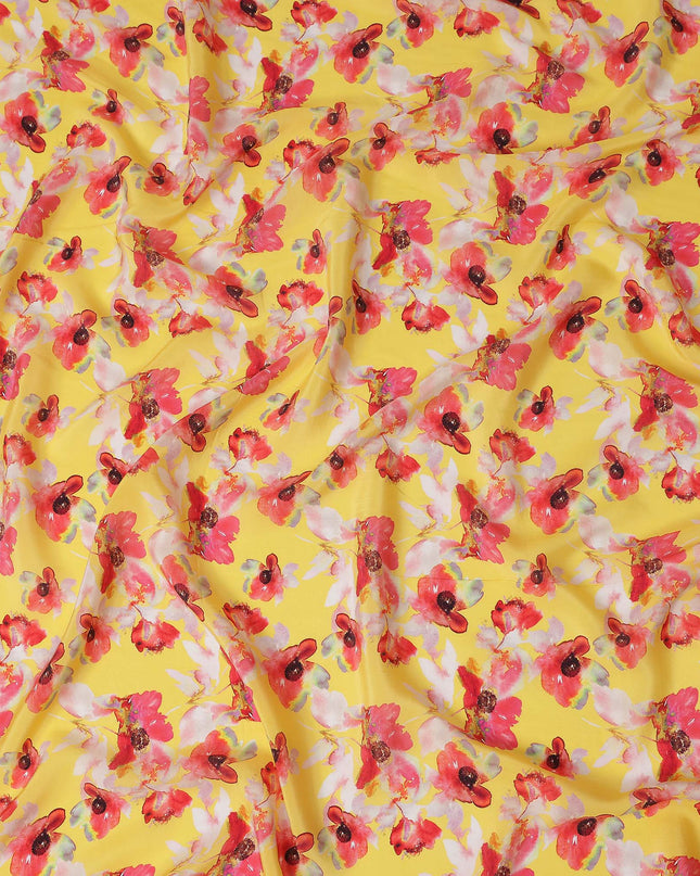 Yellow Floral Printed Viscose Crepe 110cm