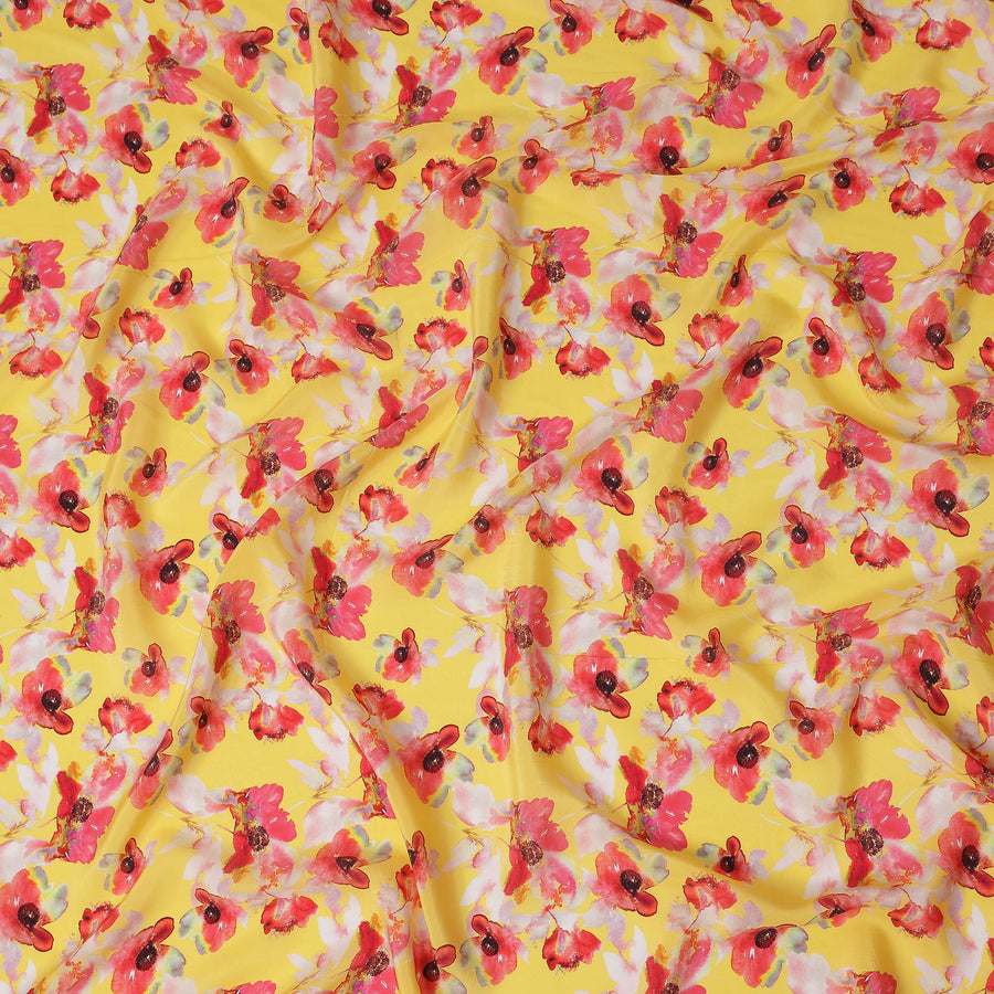 Yellow Floral Printed Viscose Crepe 110cm