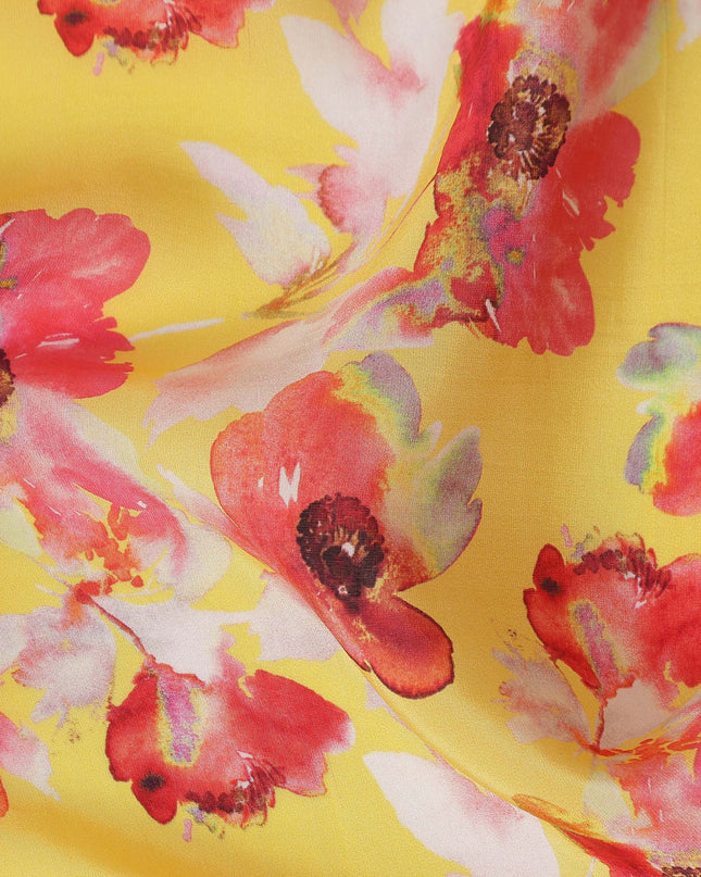 Yellow Floral Printed Viscose Crepe 110cm