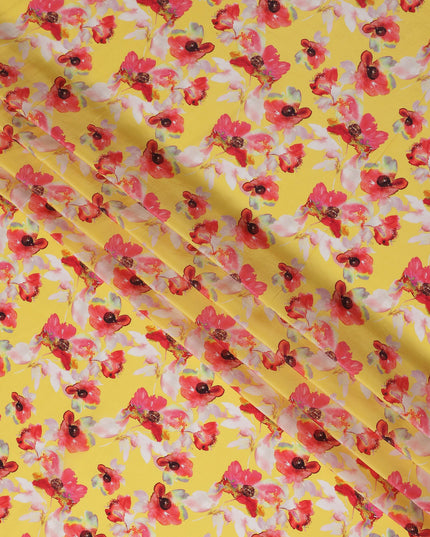 Yellow Floral Printed Viscose Crepe 110cm