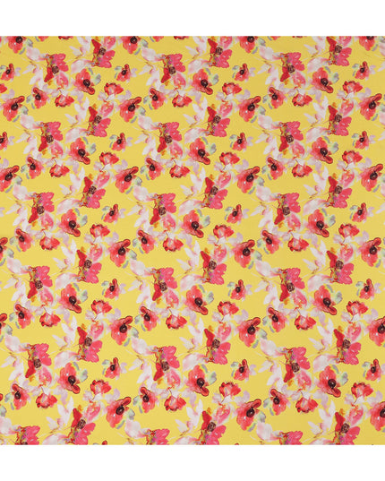 Yellow Floral Printed Viscose Crepe 110cm