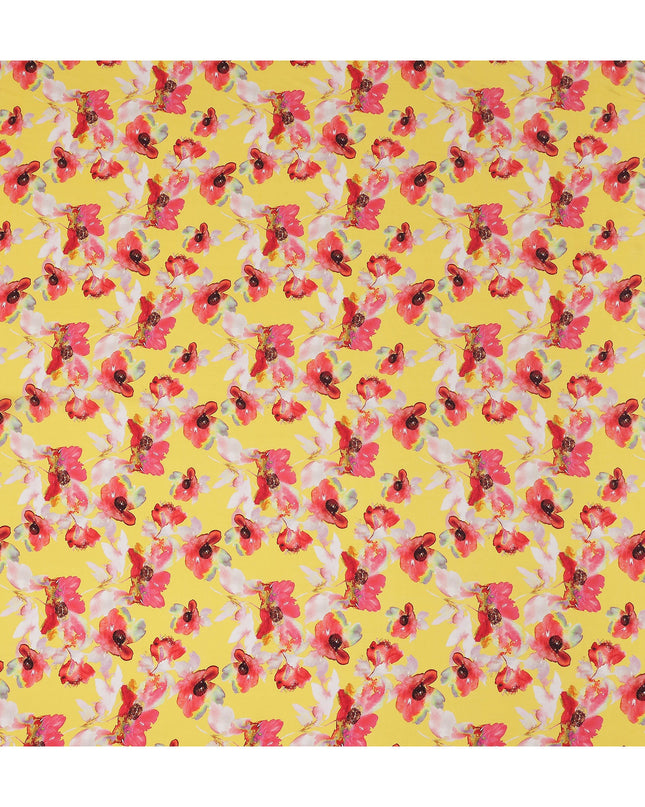 Yellow Floral Printed Viscose Crepe 110cm