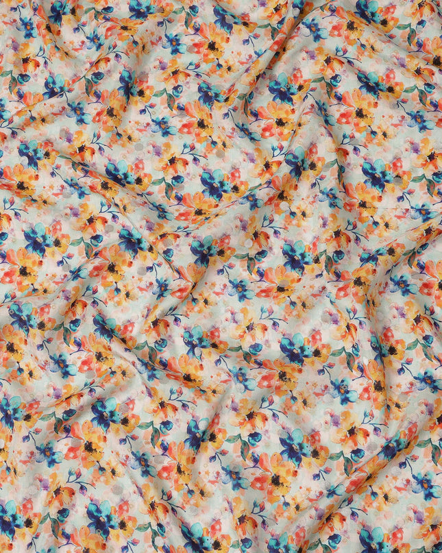 White Floral Viscose Crepe Fabric 110cm - 0644944