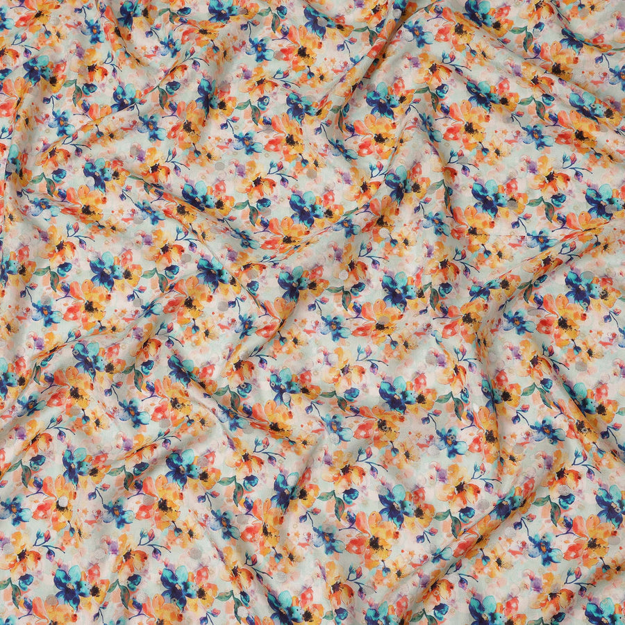 White Floral Viscose Crepe Fabric 110cm - 0644944