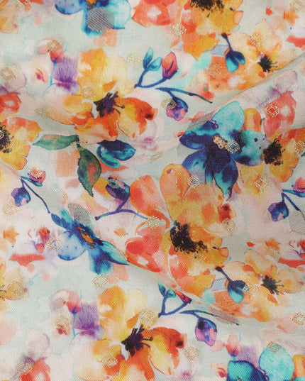 White Floral Viscose Crepe Fabric 110cm - 0644944