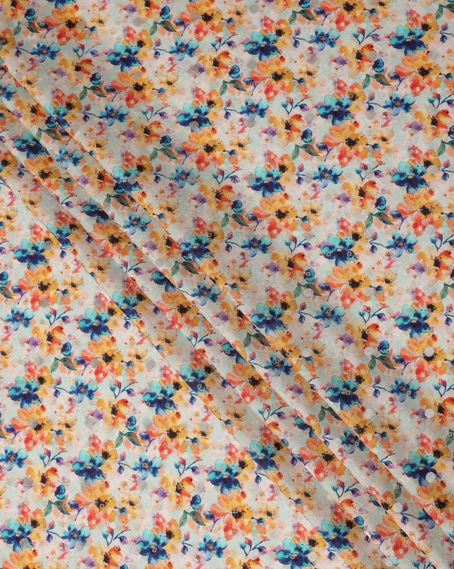 White Floral Viscose Crepe Fabric 110cm - 0644944