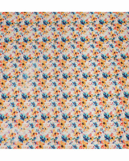 White Floral Viscose Crepe Fabric 110cm - 0644944