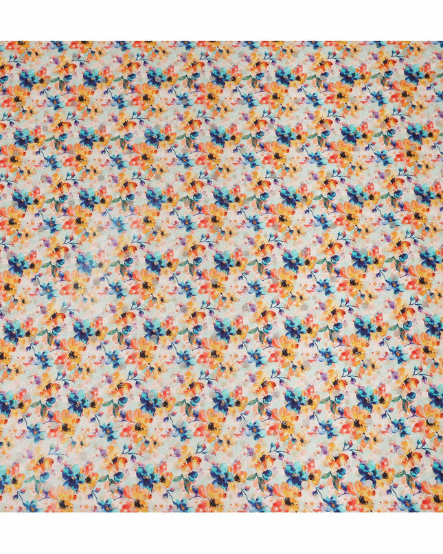 White Floral Viscose Crepe Fabric 110cm - 0644944