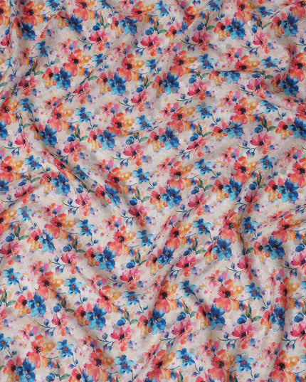 Pink Floral Jacquard Viscose Crepe 110cm