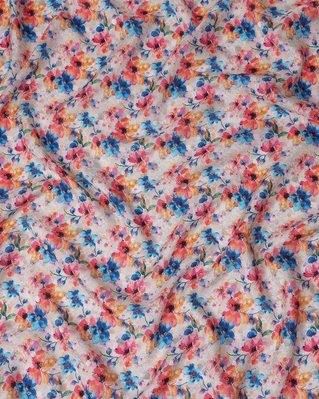 Pink Floral Jacquard Viscose Crepe 110cm