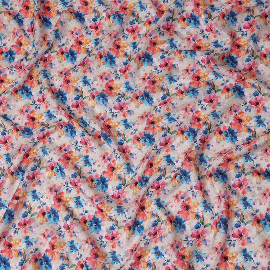 Pink Floral Jacquard Viscose Crepe 110cm