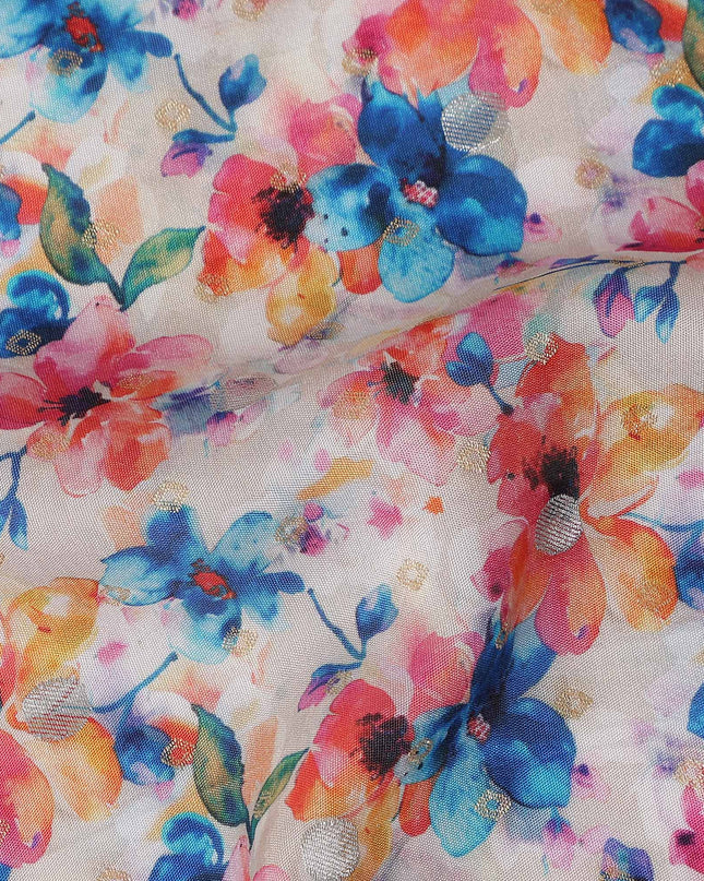 Pink Floral Jacquard Viscose Crepe 110cm
