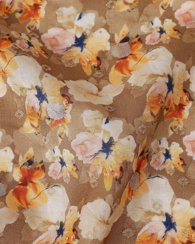 Beige Floral Jacquard Viscose Crepe 110cm