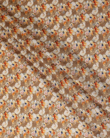Beige Floral Jacquard Viscose Crepe 110cm