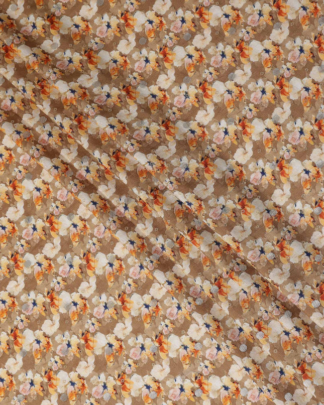 Beige Floral Jacquard Viscose Crepe 110cm