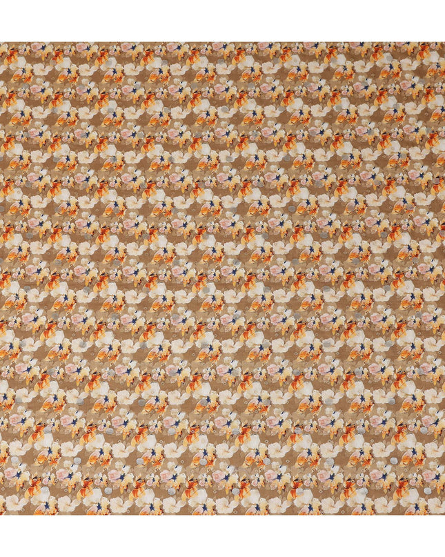 Beige Floral Jacquard Viscose Crepe 110cm