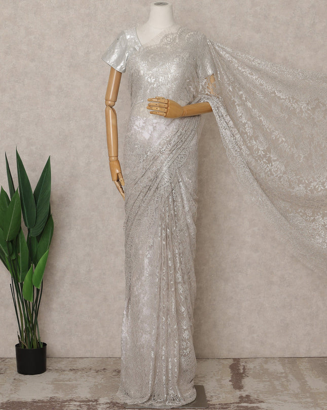 Light Pink Premium French Metallic Chantilly Lace Saree – 5.5 Meters Fabric Length, Width 110 cm, Imported from France  & Blouse Not Included-D26582