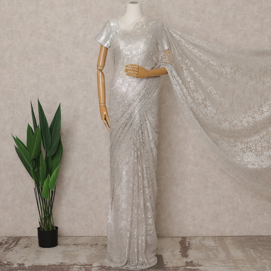 Light Pink Premium French Metallic Chantilly Lace Saree – 5.5 Meters Fabric Length, Width 110 cm, Imported from France  & Blouse Not Included-D26582