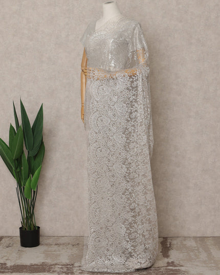 Light Pink Premium French Metallic Chantilly Lace Saree – 5.5 Meters Fabric Length, Width 110 cm, Imported from France  & Blouse Not Included-D26582