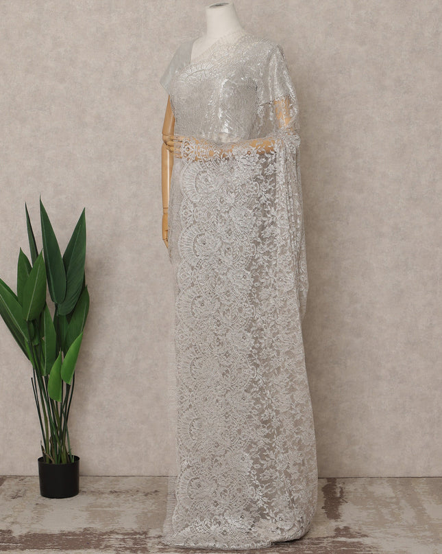 Light Pink Premium French Metallic Chantilly Lace Saree – 5.5 Meters Fabric Length, Width 110 cm, Imported from France  & Blouse Not Included-D26582