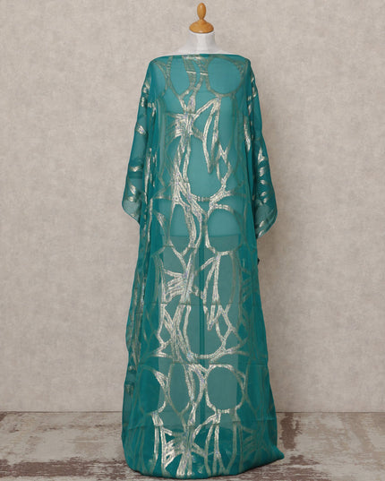 قماش ديراك شيفون حرير صومالي فاخر باللون الأزرق المخضر مع لوركس معدني - 3.5 متر، عرض 140 سم، صنع في كوريا الجنوبية - D24579