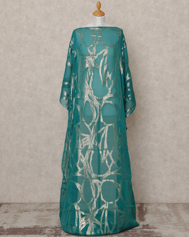 قماش ديراك شيفون حرير صومالي فاخر باللون الأزرق المخضر مع لوركس معدني - 3.5 متر، عرض 140 سم، صنع في كوريا الجنوبية - D24579