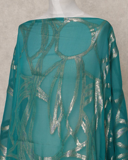 قماش ديراك شيفون حرير صومالي فاخر باللون الأزرق المخضر مع لوركس معدني - 3.5 متر، عرض 140 سم، صنع في كوريا الجنوبية - D24579