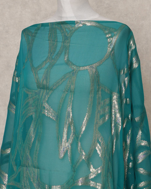 قماش ديراك شيفون حرير صومالي فاخر باللون الأزرق المخضر مع لوركس معدني - 3.5 متر، عرض 140 سم، صنع في كوريا الجنوبية - D24579