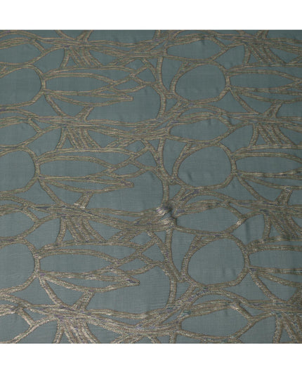 Dark Green Abstract Silk Chiffon Fabric with Metallic Lurex, 140 Cms, South Korea-D25489