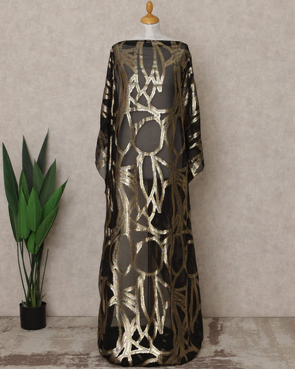 Black Traditional Somali Silk Chiffon Dirac Fabric with Metallic Lurex, 3.5 Mtrs Piece, Width 140 Cms, Made in South Korea-D26516