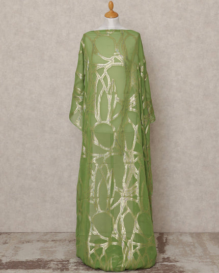 قماش ديراك شيفون حرير صومالي فاخر أخضر مع لوركس معدني - 3.5 متر، عرض 140 سم، صنع في كوريا الجنوبية - D24578