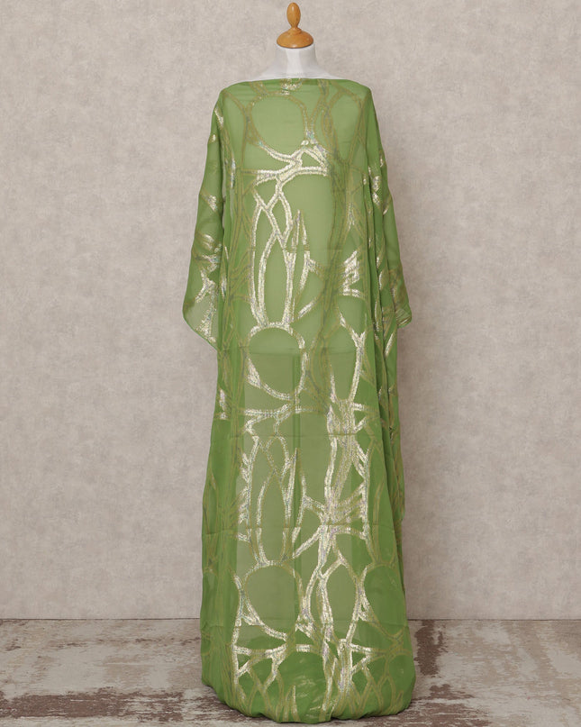 قماش ديراك شيفون حرير صومالي فاخر أخضر مع لوركس معدني - 3.5 متر، عرض 140 سم، صنع في كوريا الجنوبية - D24578