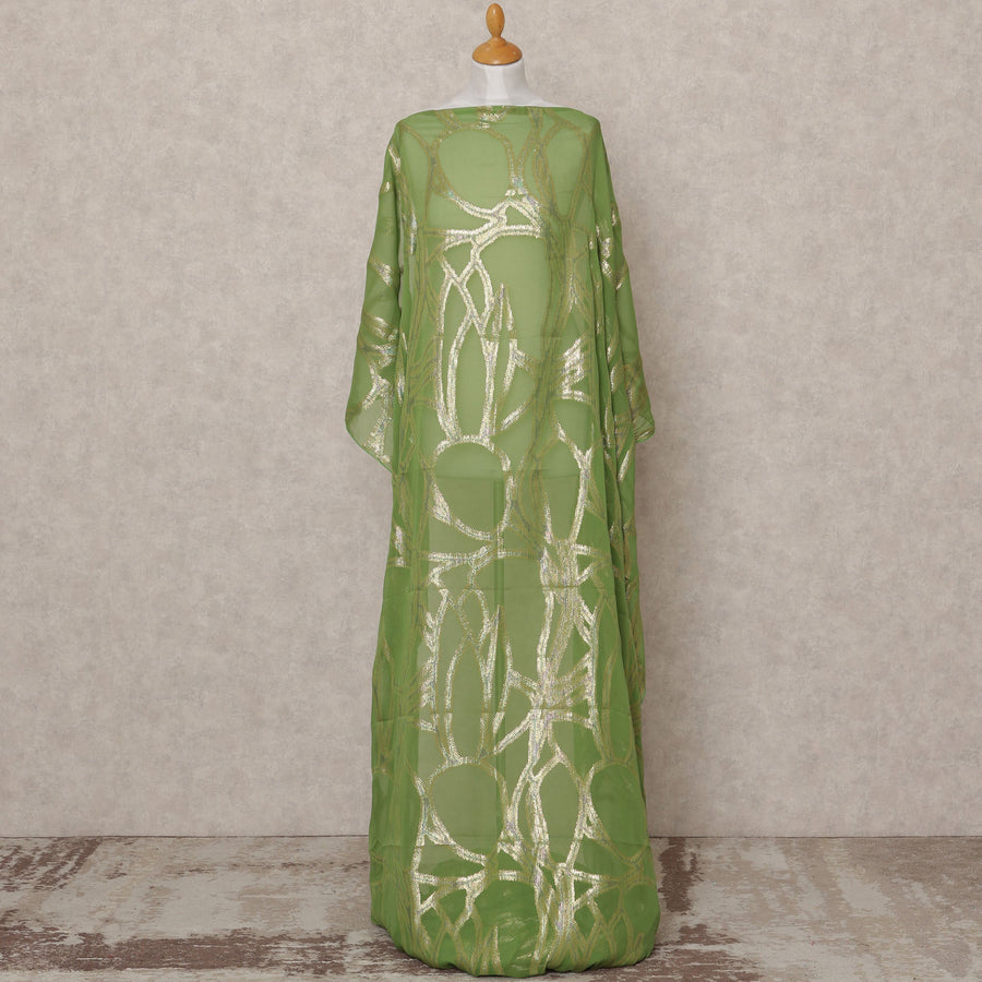 قماش ديراك شيفون حرير صومالي فاخر أخضر مع لوركس معدني - 3.5 متر، عرض 140 سم، صنع في كوريا الجنوبية - D24578