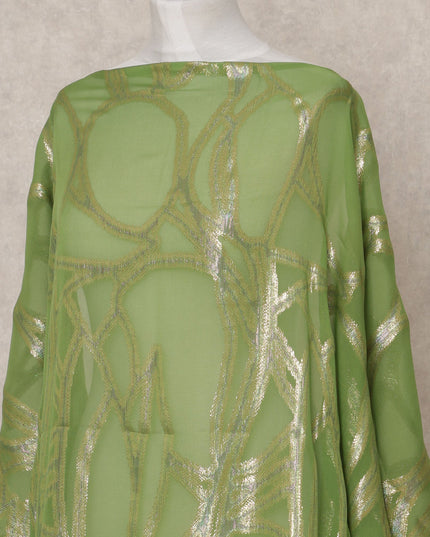 قماش ديراك شيفون حرير صومالي فاخر أخضر مع لوركس معدني - 3.5 متر، عرض 140 سم، صنع في كوريا الجنوبية - D24578