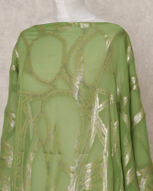 قماش ديراك شيفون حرير صومالي فاخر أخضر مع لوركس معدني - 3.5 متر، عرض 140 سم، صنع في كوريا الجنوبية - D24578