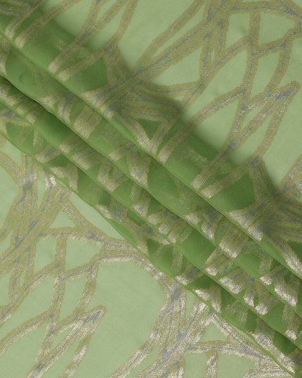 Green Abstract Silk Chiffon Fabric with Metallic Lurex, 140 Cms, South Korea-D25487