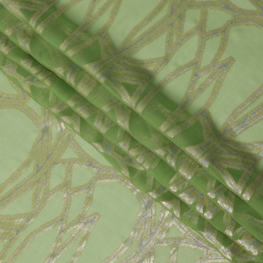Green Abstract Silk Chiffon Fabric with Metallic Lurex, 140 Cms, South Korea-D25487