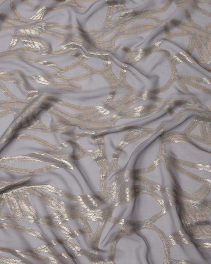 Grey Abstract Silk Chiffon Fabric with Metallic Lurex, 140 Cms, South Korea-D25488