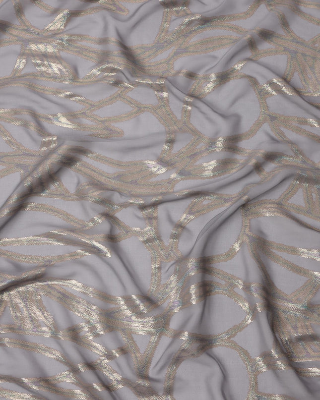 Grey Abstract Silk Chiffon Fabric with Metallic Lurex, 140 Cms, South Korea-D25488