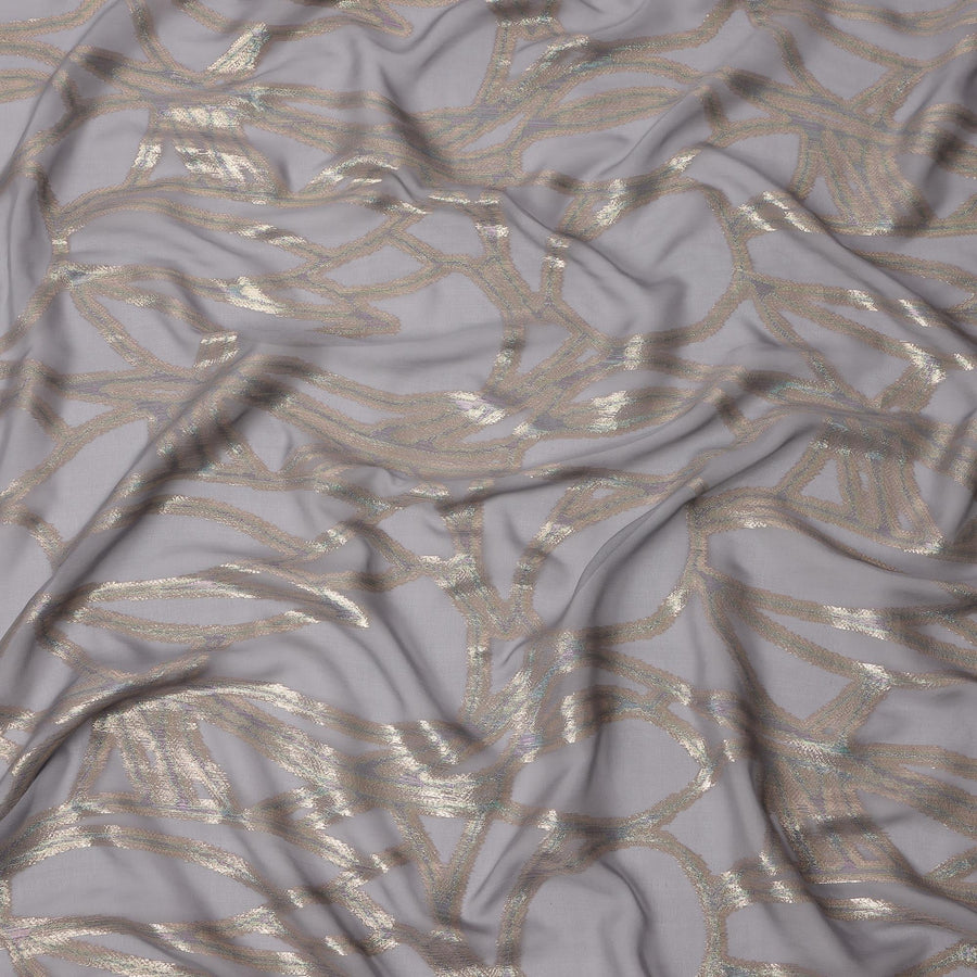Grey Abstract Silk Chiffon Fabric with Metallic Lurex, 140 Cms, South Korea-D25488